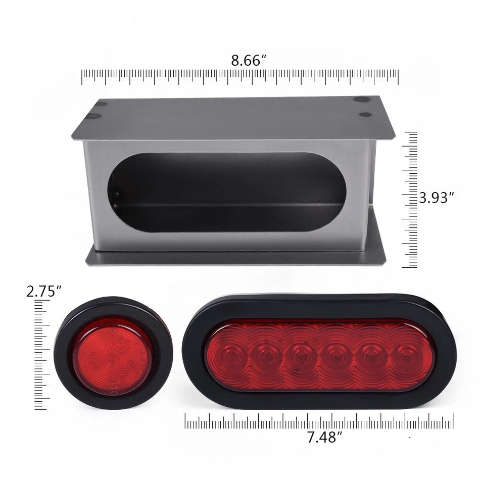 Fit For Truck Red LED Trailer Steel Box Kit W/ 6" Oval Tail Light 2" Marker Lamp