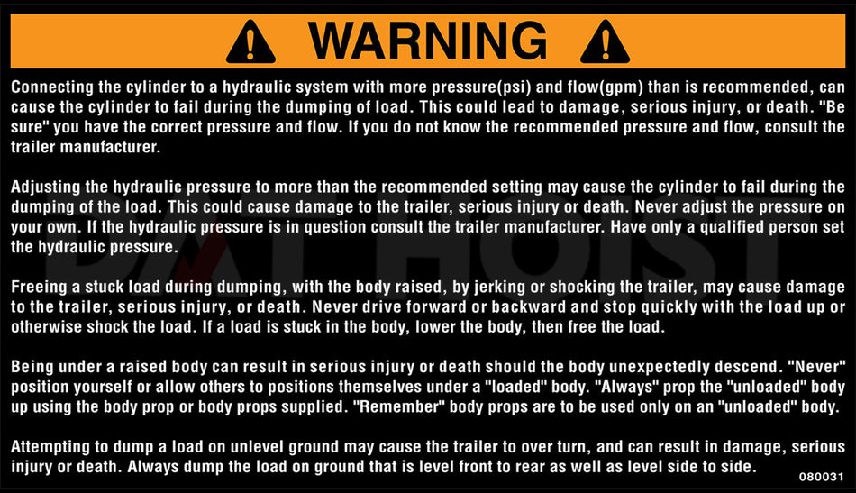 Warning Label，"Use only the recommended hydraulic pressure and flow..."