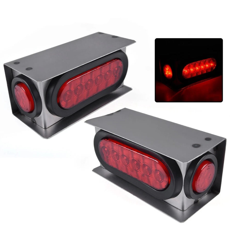 Fit For Truck Red LED Trailer Steel Box Kit W/ 6" Oval Tail Light 2" Marker Lamp