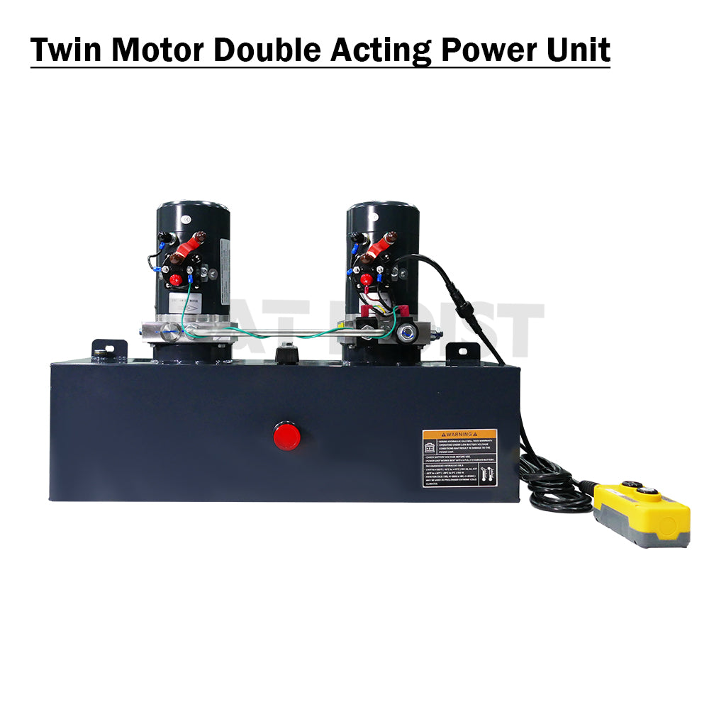 12V Double Acting Hydraulic Power Unit – Twin Motor 4KW 6 Gallon Steel Tank