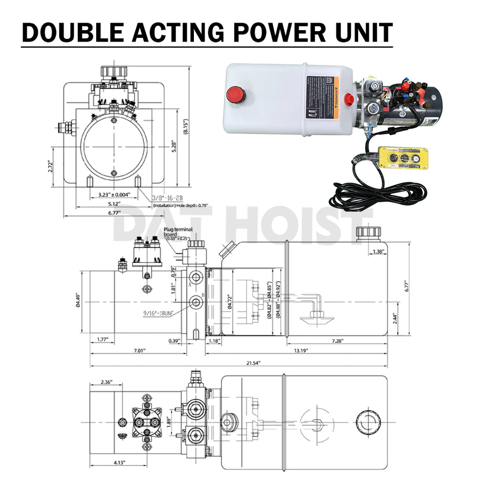 12V Hydraulic Pump Double Acting 8L Reservoir with 3 Button Control – 12 Volt Electric Hydraulic Pump