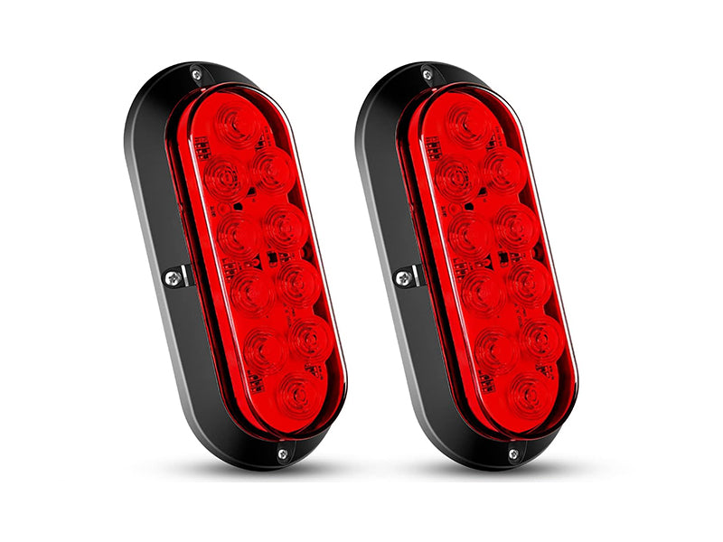 6" Oval Red LED Trailer Tail Light – 10 Diodes with Plug | 12V