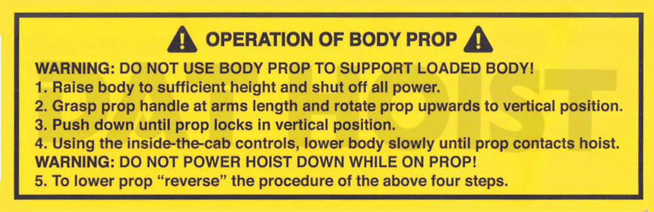 Warning Label，"WARNING-OPERATION OF BODY PROP"