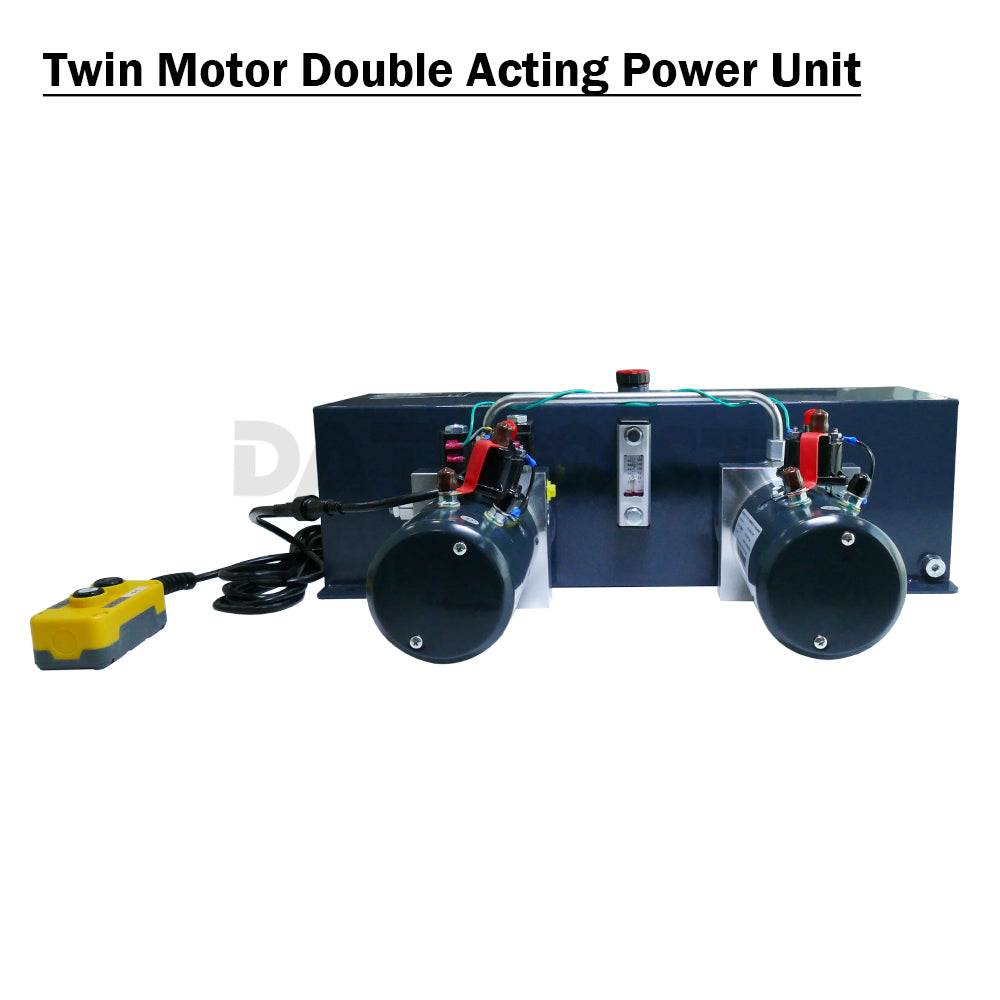 12V Double Acting Hydraulic Power Unit – Twin Motor 4KW 6 Gallon Steel Tank