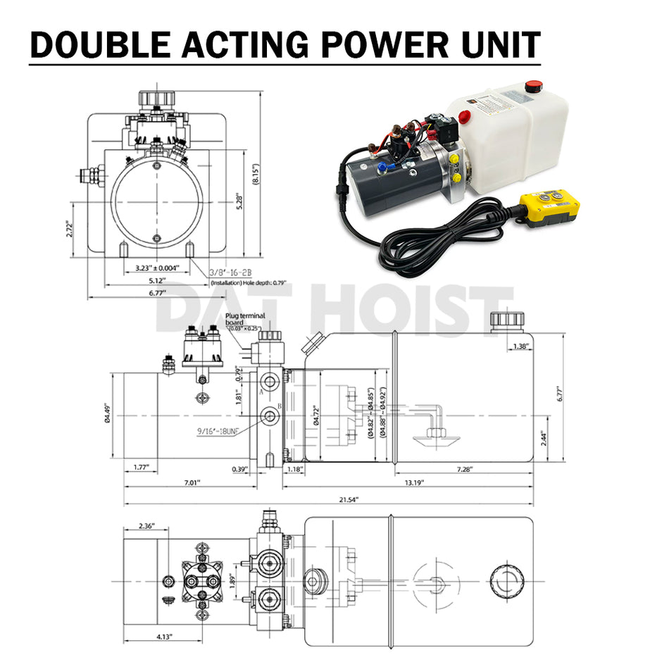 12V 2.2kw Double Acting Hydraulic Power Unit with 8.5L Reservoir