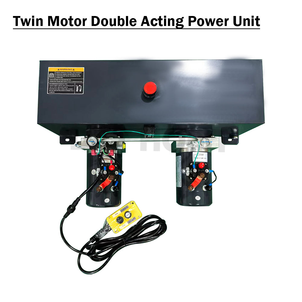 12V Double Acting Hydraulic Power Unit – Twin Motor 4KW 6 Gallon Steel Tank