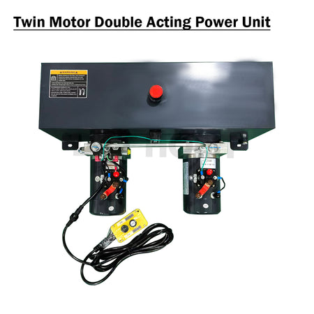 12V Double Acting Hydraulic Power Unit – Twin Motor 4KW 6 Gallon Steel Tank