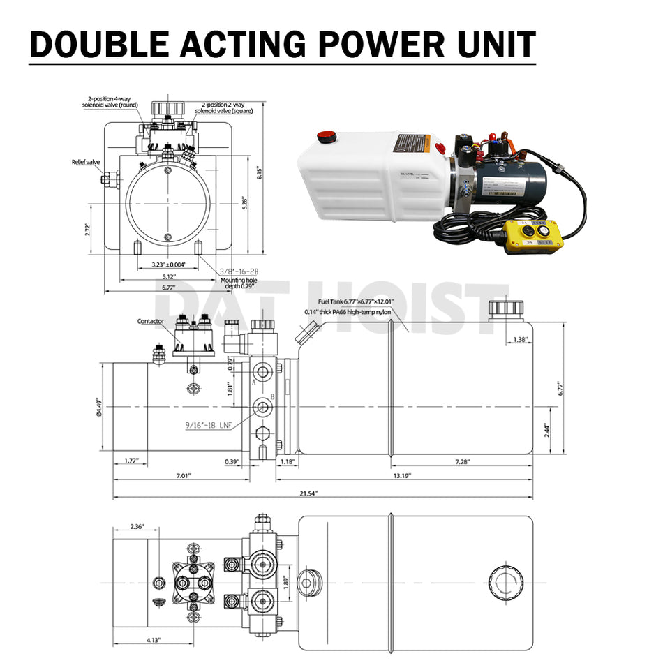 12V 1.6kw Double Acting Hydraulic Power Unit with 8.5L Reservoir