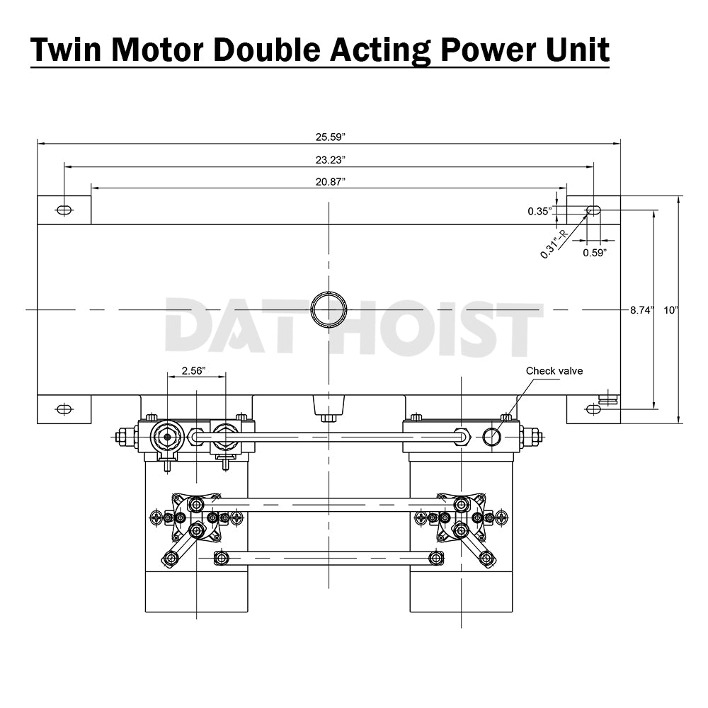 12V Double Acting Hydraulic Power Unit – Twin Motor 4KW 6 Gallon Steel Tank