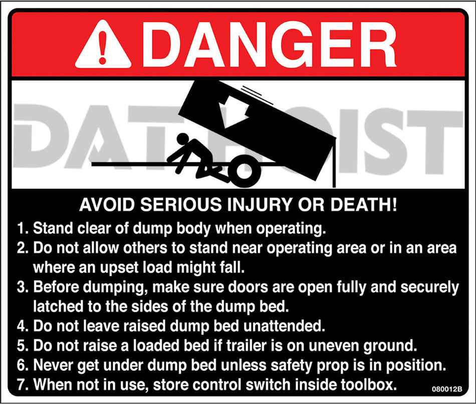 Danger Label，“AVOID SERIOUS INJURY OR DEATH...”