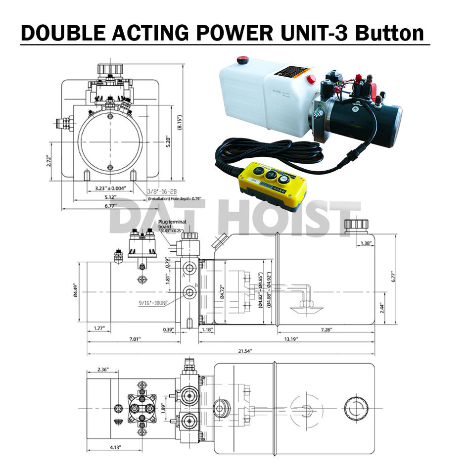 12V Hydraulic Pump Double Acting 8L Reservoir with 3 Button Control – 12 Volt Electric Hydraulic Pump