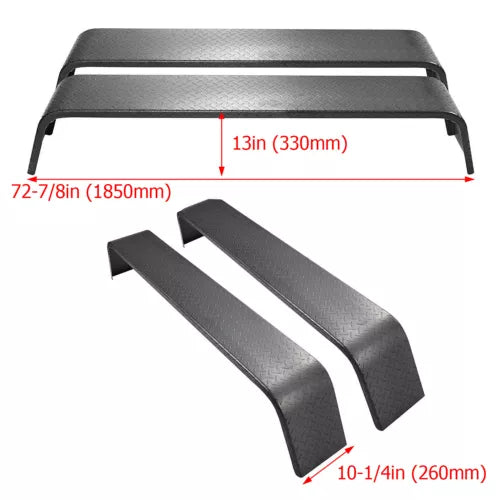 2 PCS Steel Diamond Tread Plate Tandem Axle Trailer Fenders 10-1/4"x72-7/8"x13"